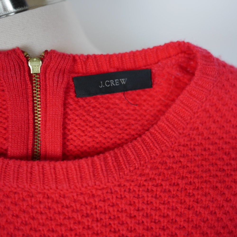 J. CREW Women's M Red knit long sleeve wool pullover sweater chambray faux shirt - Picture 9 of 10